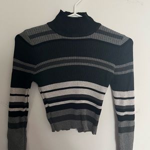 Stripped Turtle Neck Crop Top